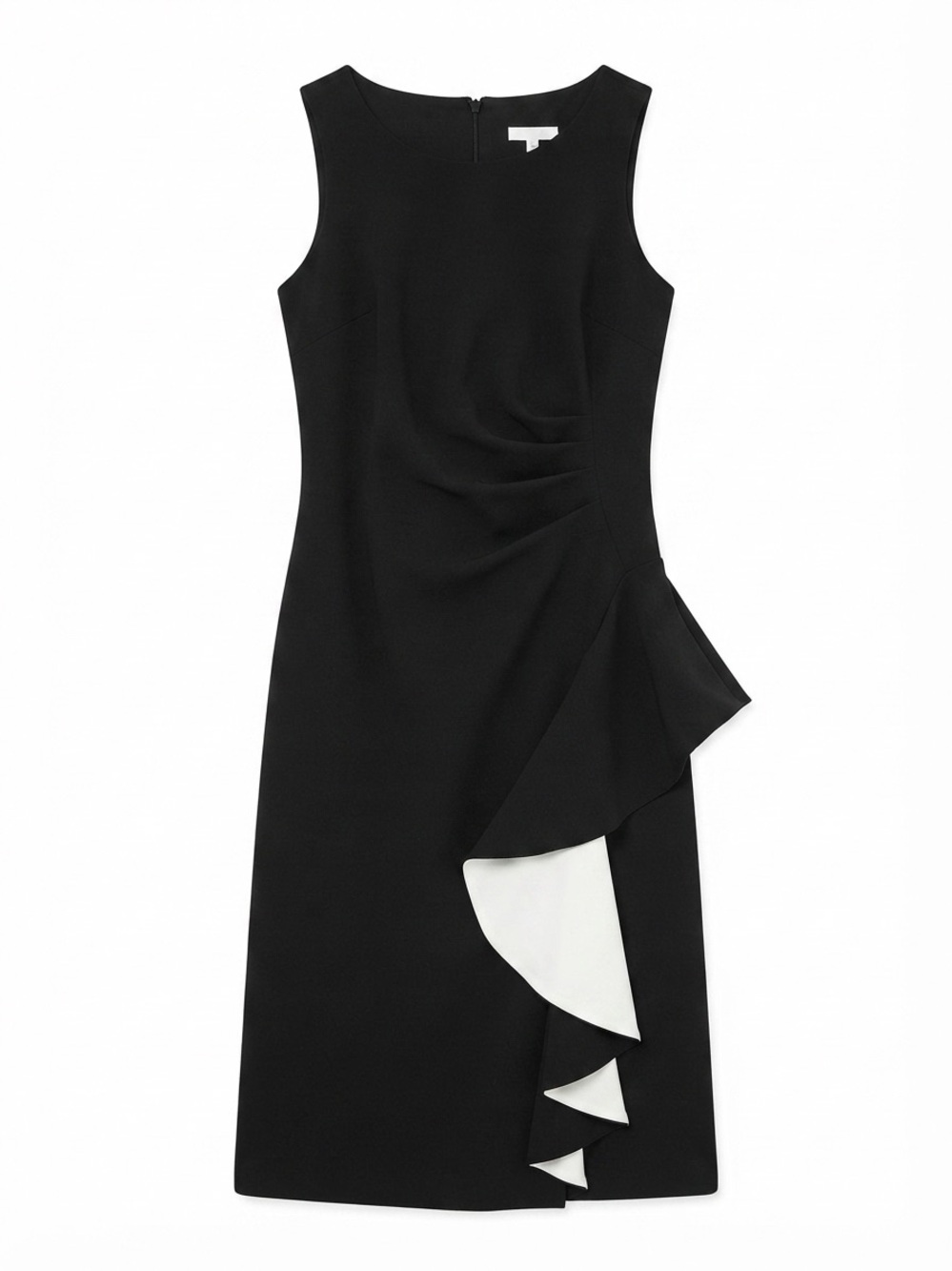 Joseph Ribkoff Black One-Shoulder Ruffle Sheath Dress